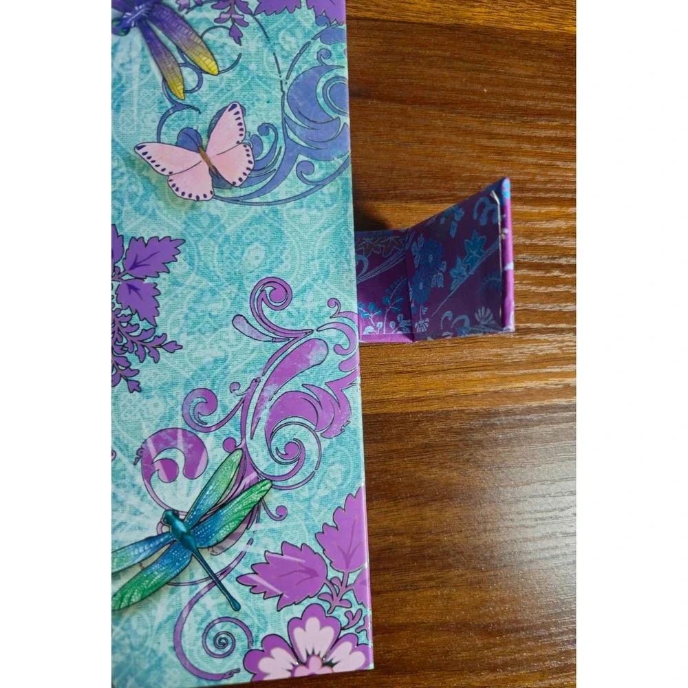Punch Studio Dragonfly Peony Brooch Journal Hardcover Lined Teal Purple Floral